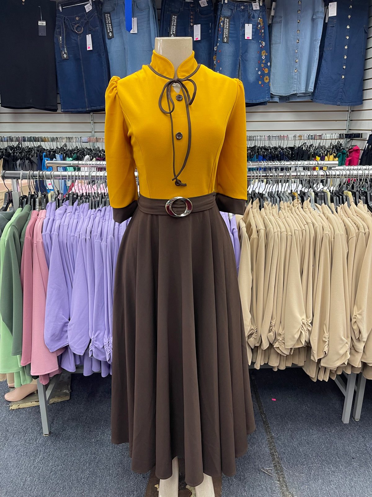 Sandra Mock-neck Dress Mustard