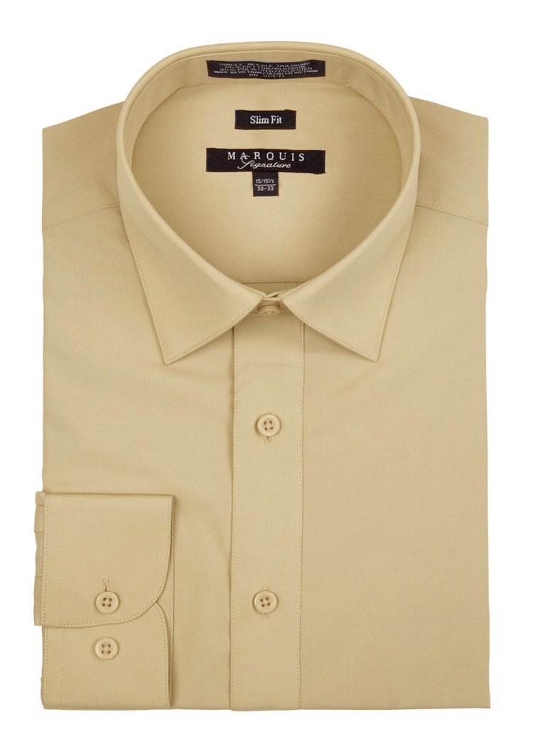 Sand Tan Men long sleeve dress shirt slim fit