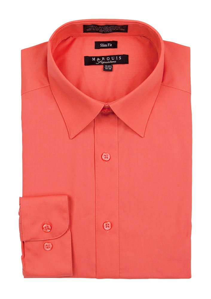 Salmon Men long sleeve dress shirt slim fit