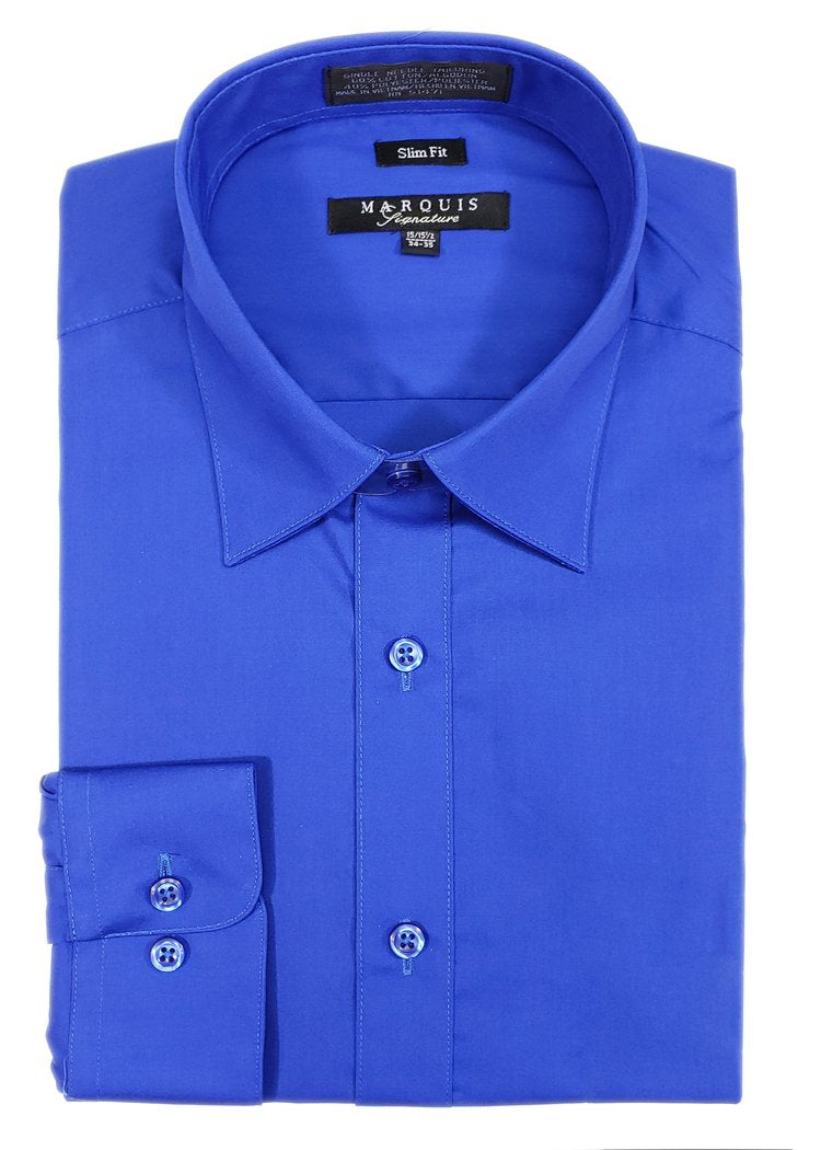 Sapphire Blue Men long sleeve dress shirt slim fit