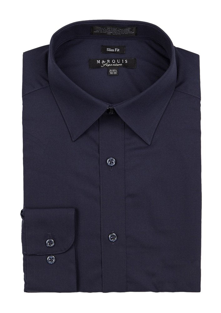 Navy Blue Men long sleeve dress shirt slim fit