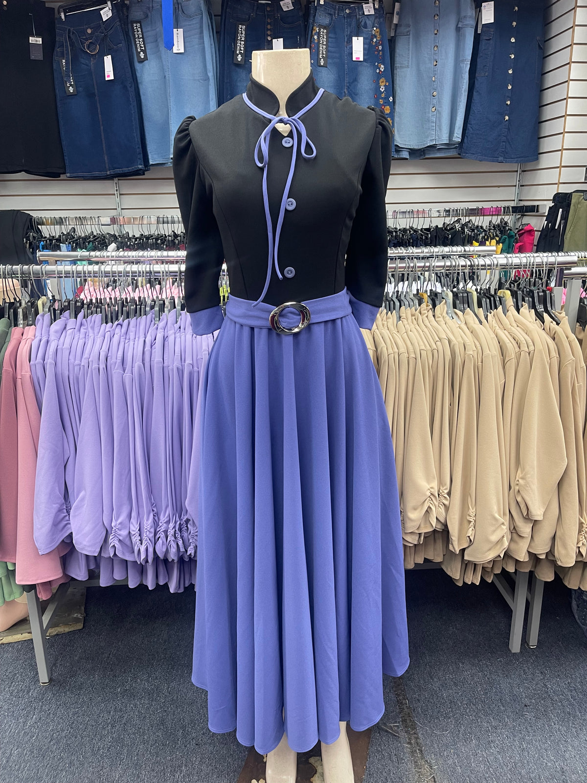 Sandra Mock-neck Dress Dusty Blue