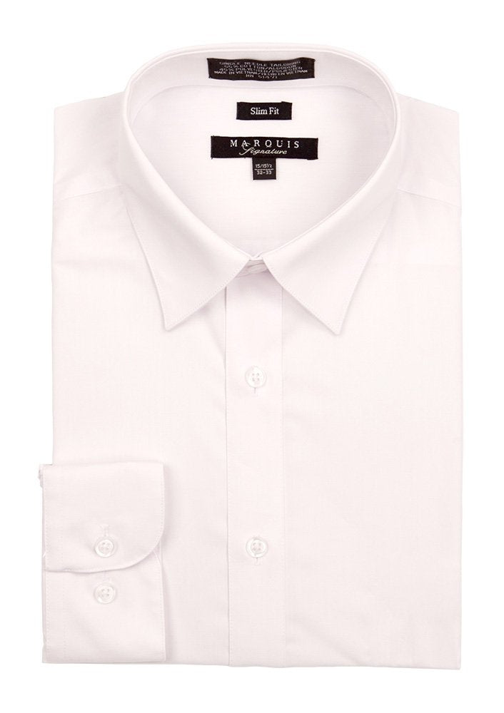 White Men's long sleeve dress shirt slim fit