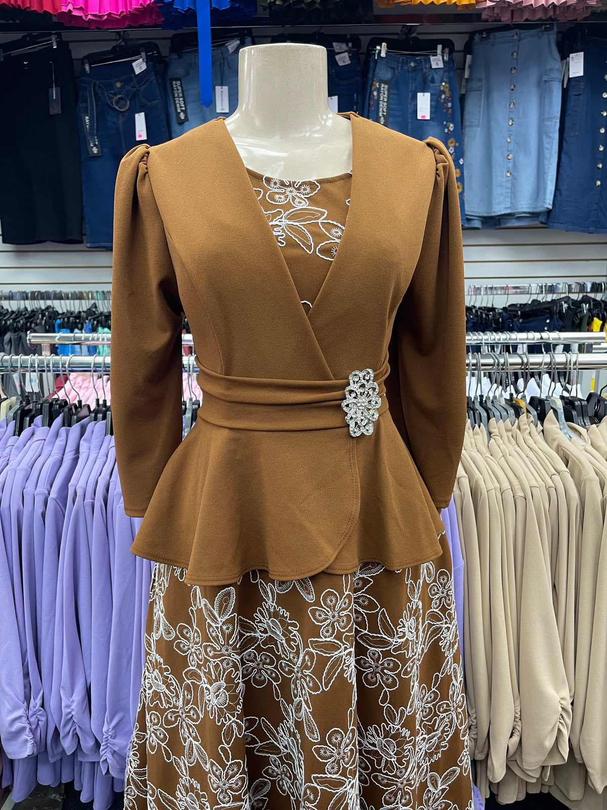 Cassia Sepia Brown Embroidered