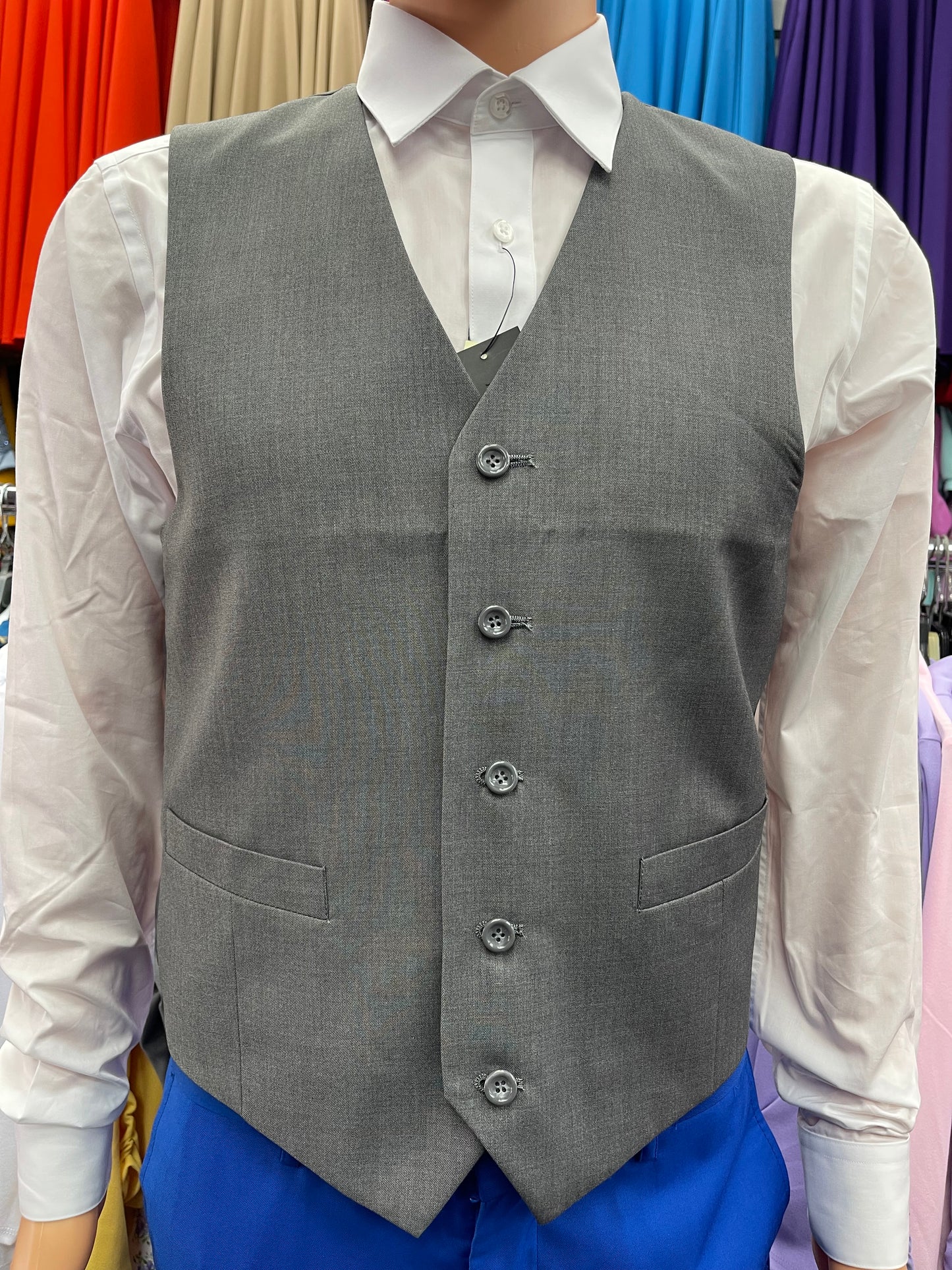 Mens Charcoal Button Vest