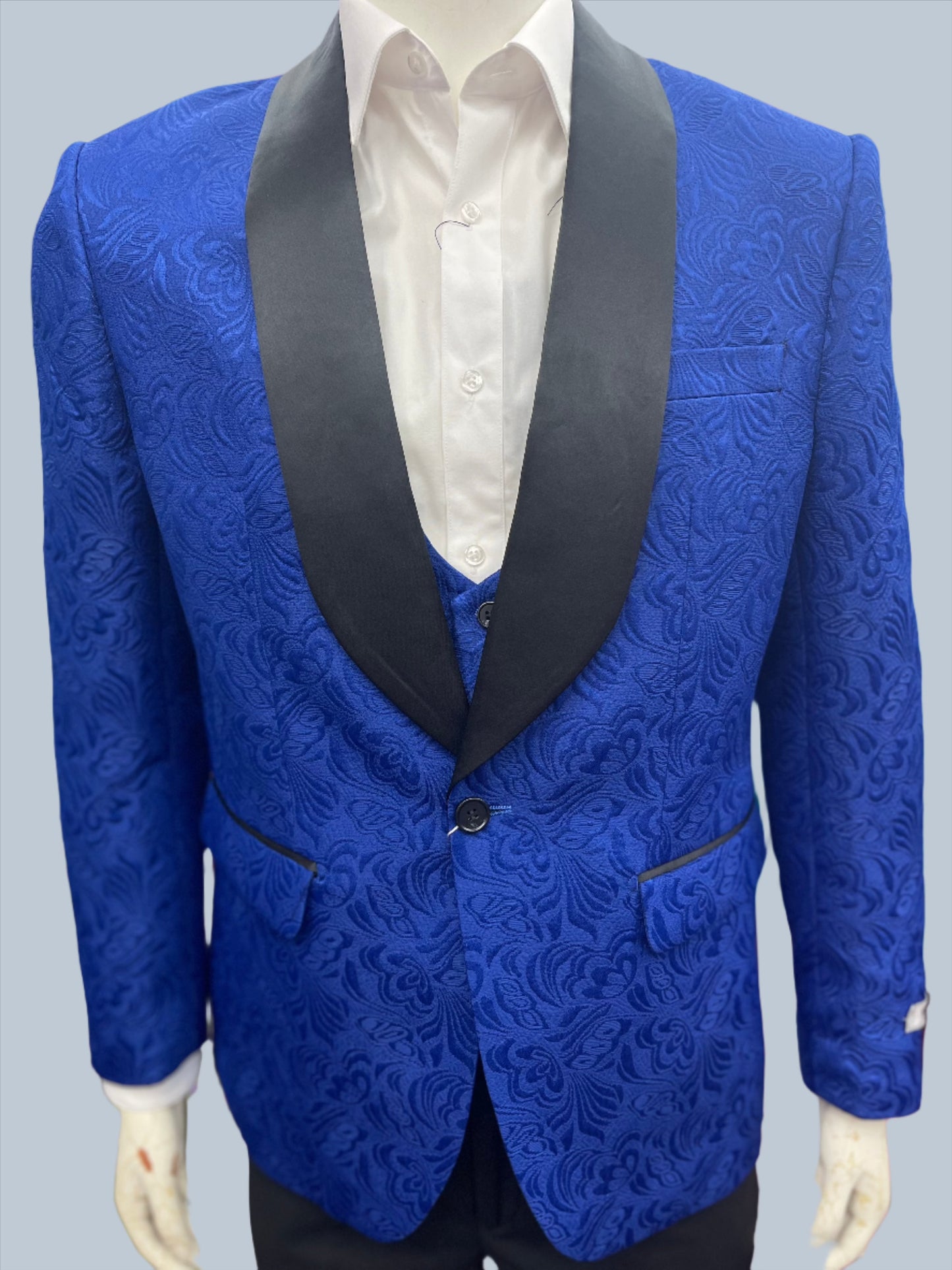 Slim Fit 3pcs Jacquard Fabric Tuxedo Suit Royal Blue