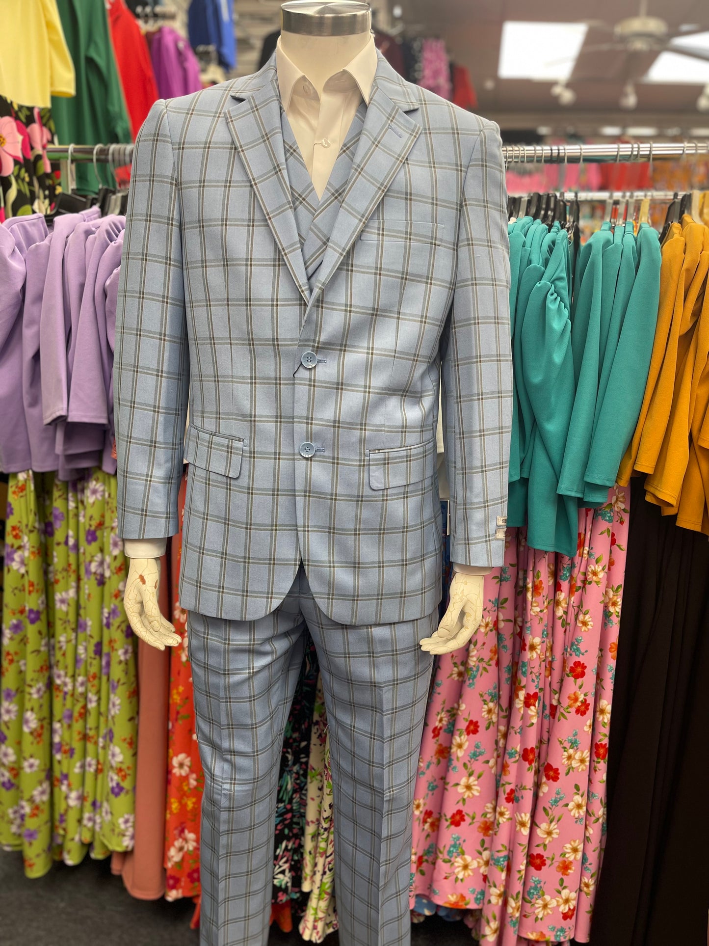 Men Modern Fit 3 pcs Suit Light blue