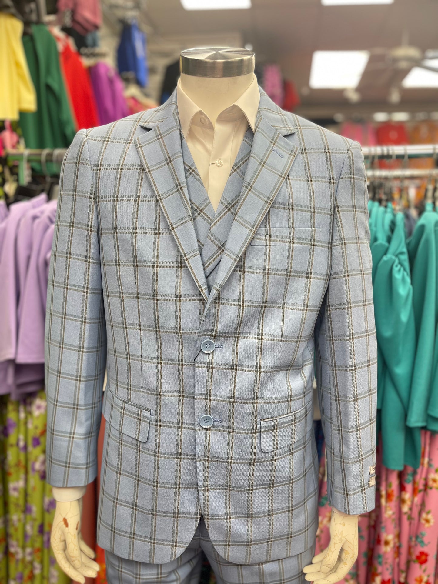 Men Modern Fit 3 pcs Suit Light blue