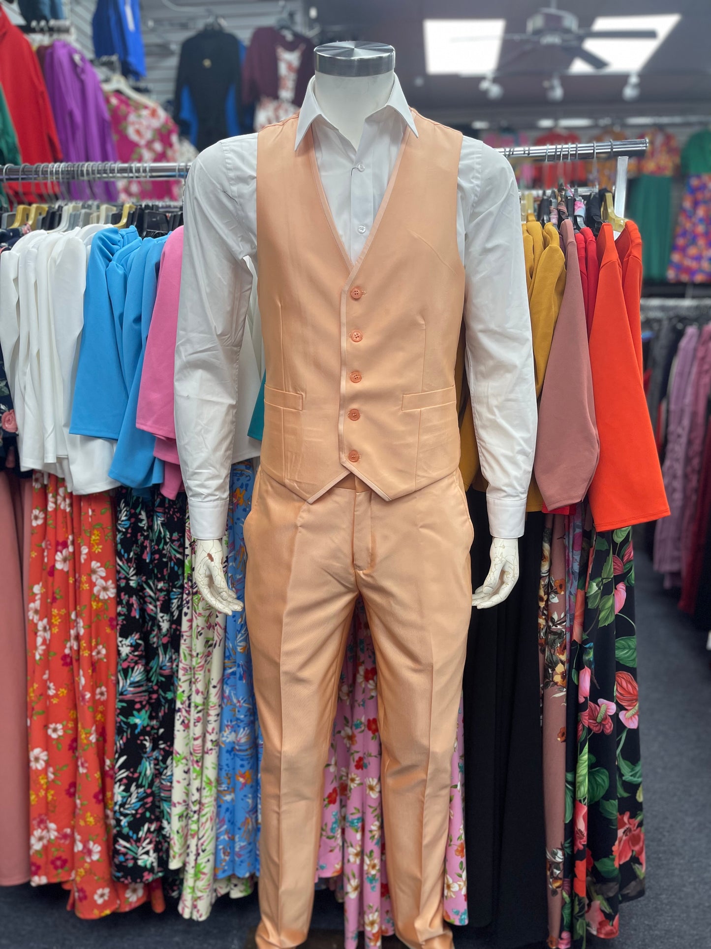 Traje de satén de 3 piezas Slim Fit Melón
