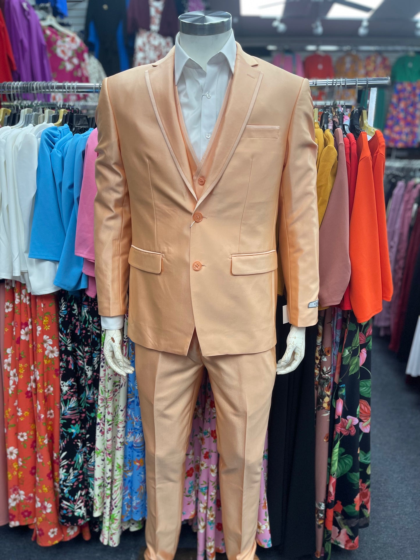Traje de satén de 3 piezas Slim Fit Melón