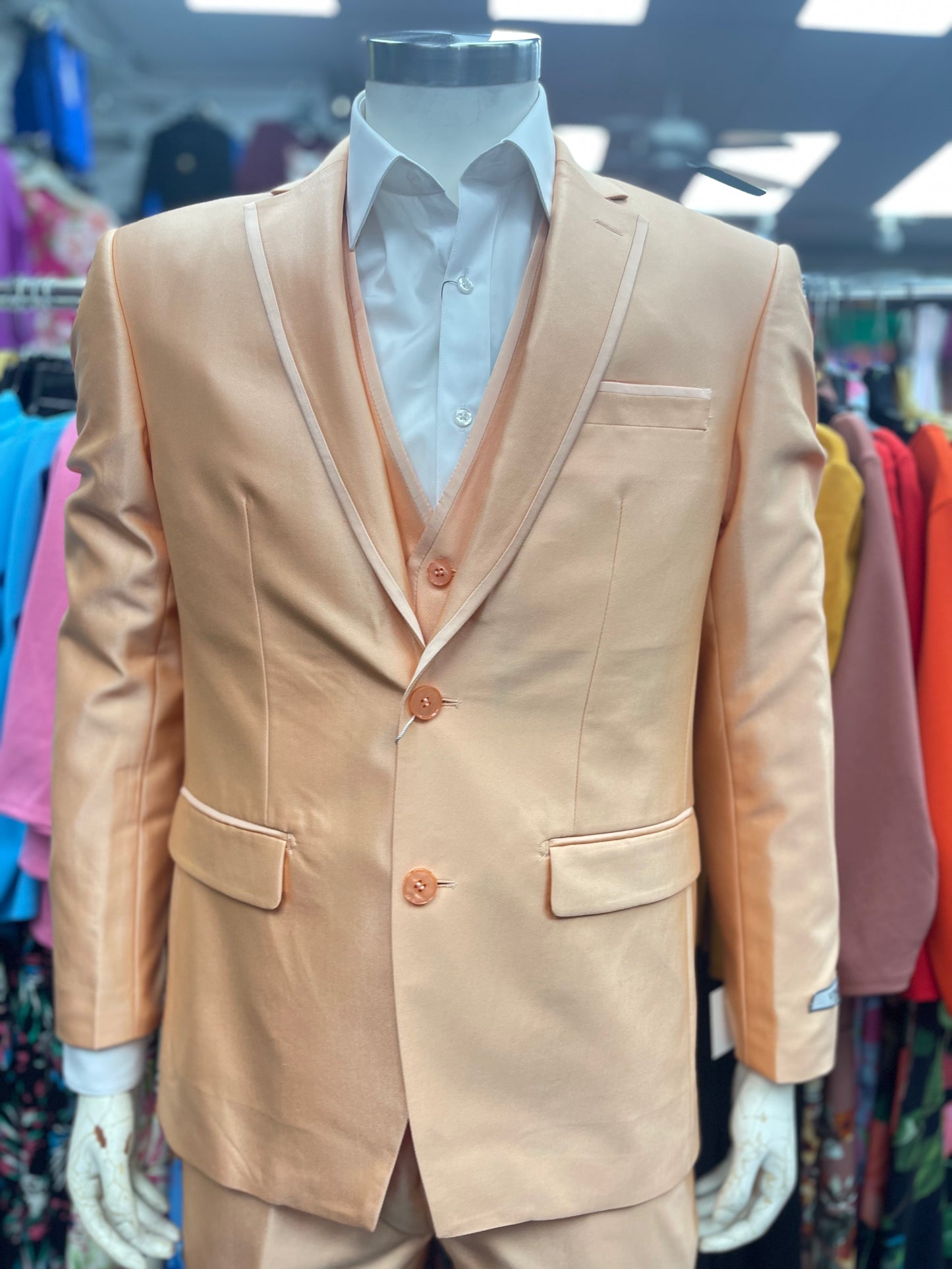 Traje de satén de 3 piezas Slim Fit Melón