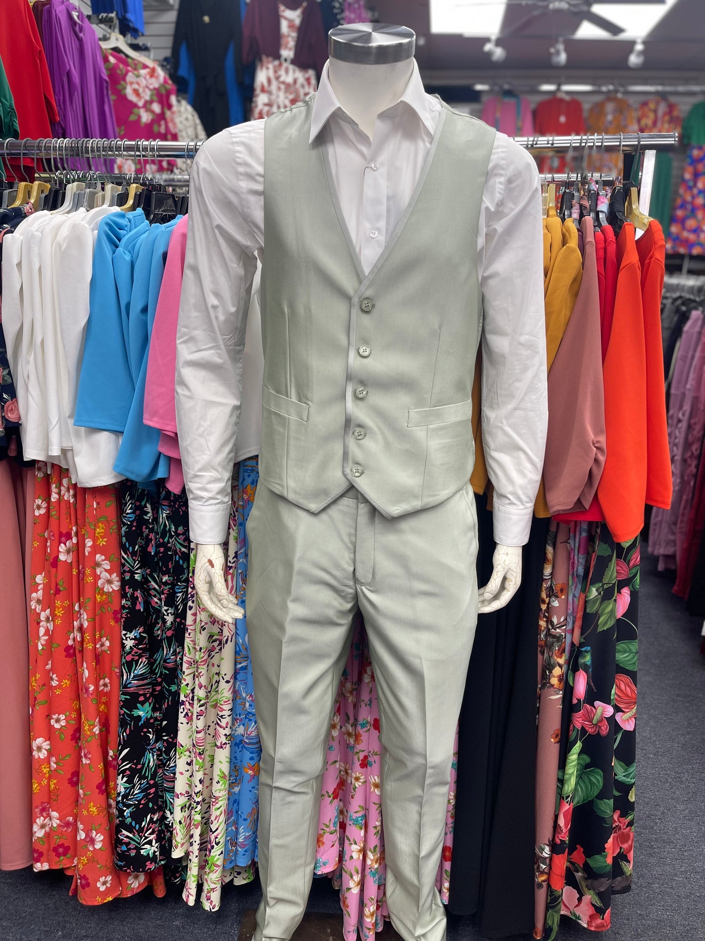 Slim Fit 3pcs satin Suit Sage Green