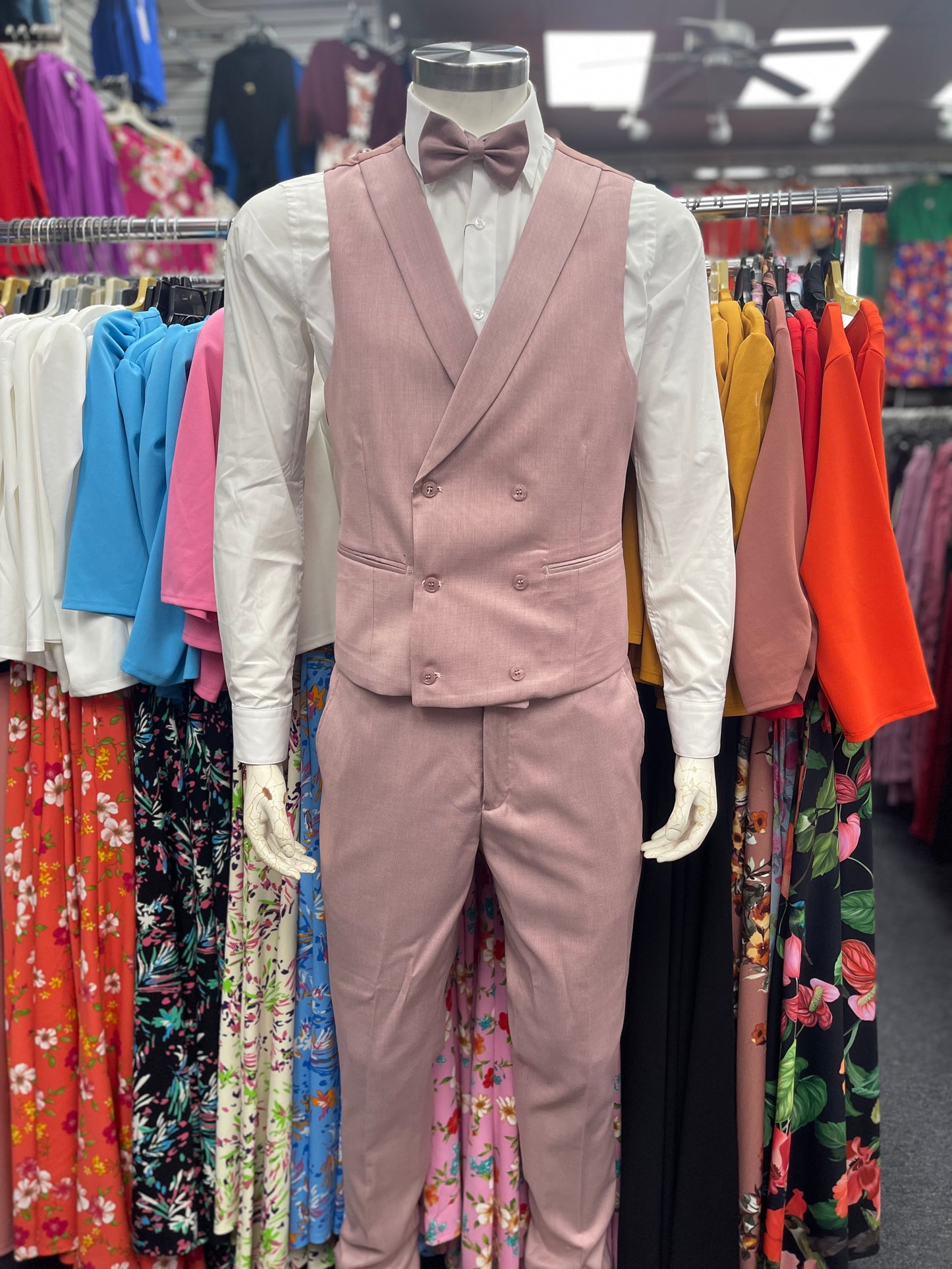Men Slim Fit 4 pcs Suit Mauve