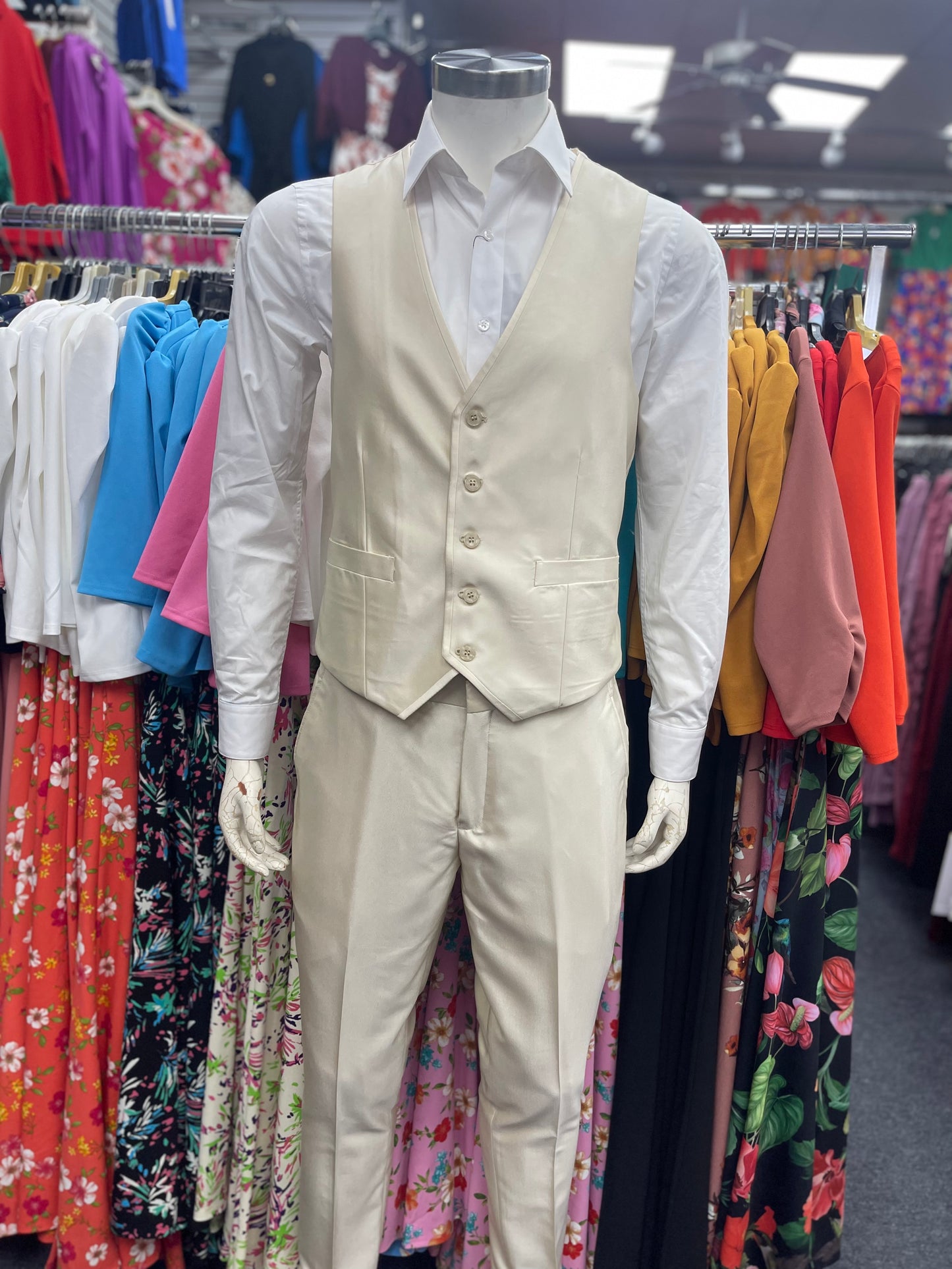 Slim Fit 3pcs Satin Suit Champaign Beige