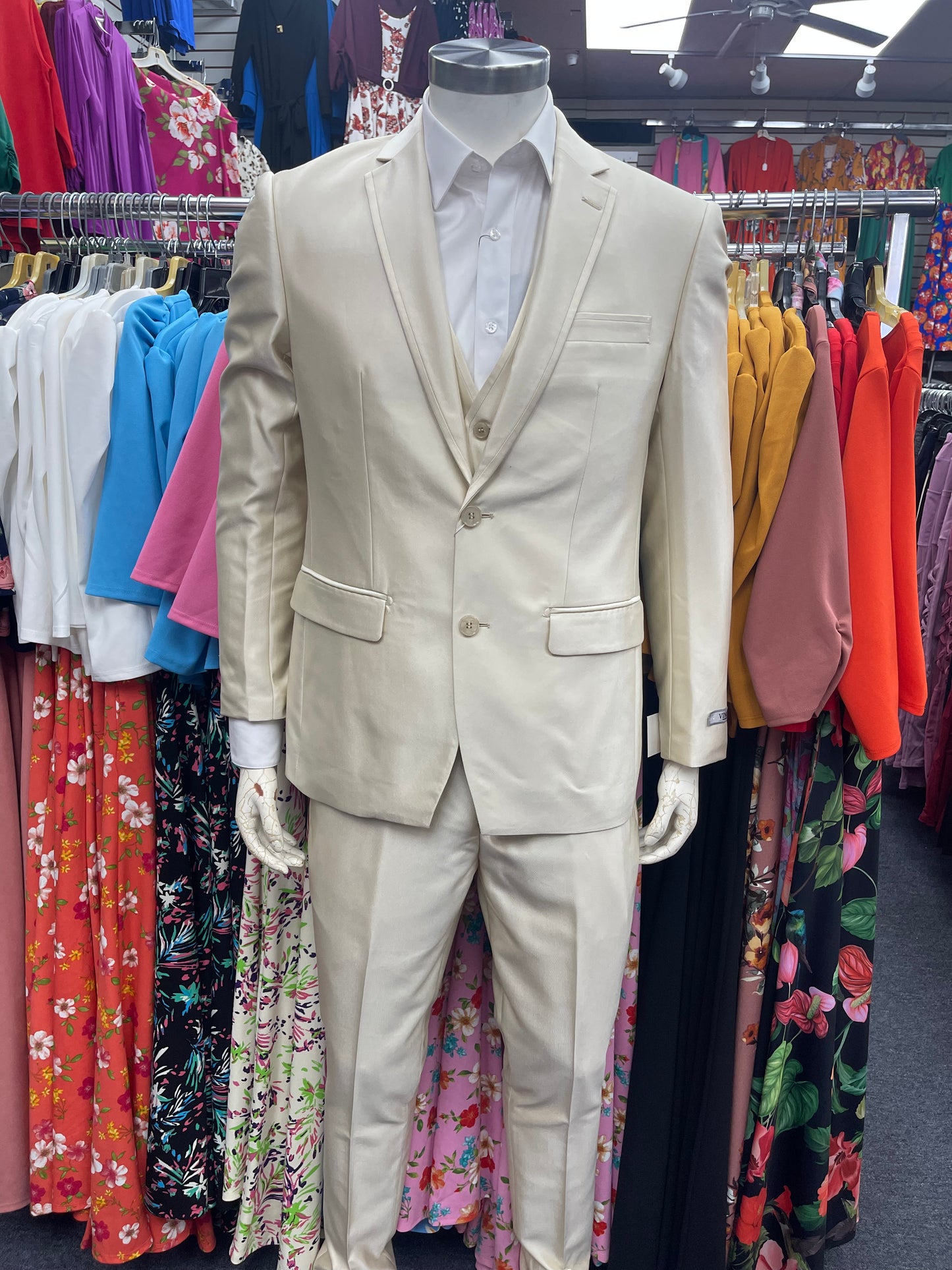 Slim Fit 3pcs Satin Suit Champaign Beige