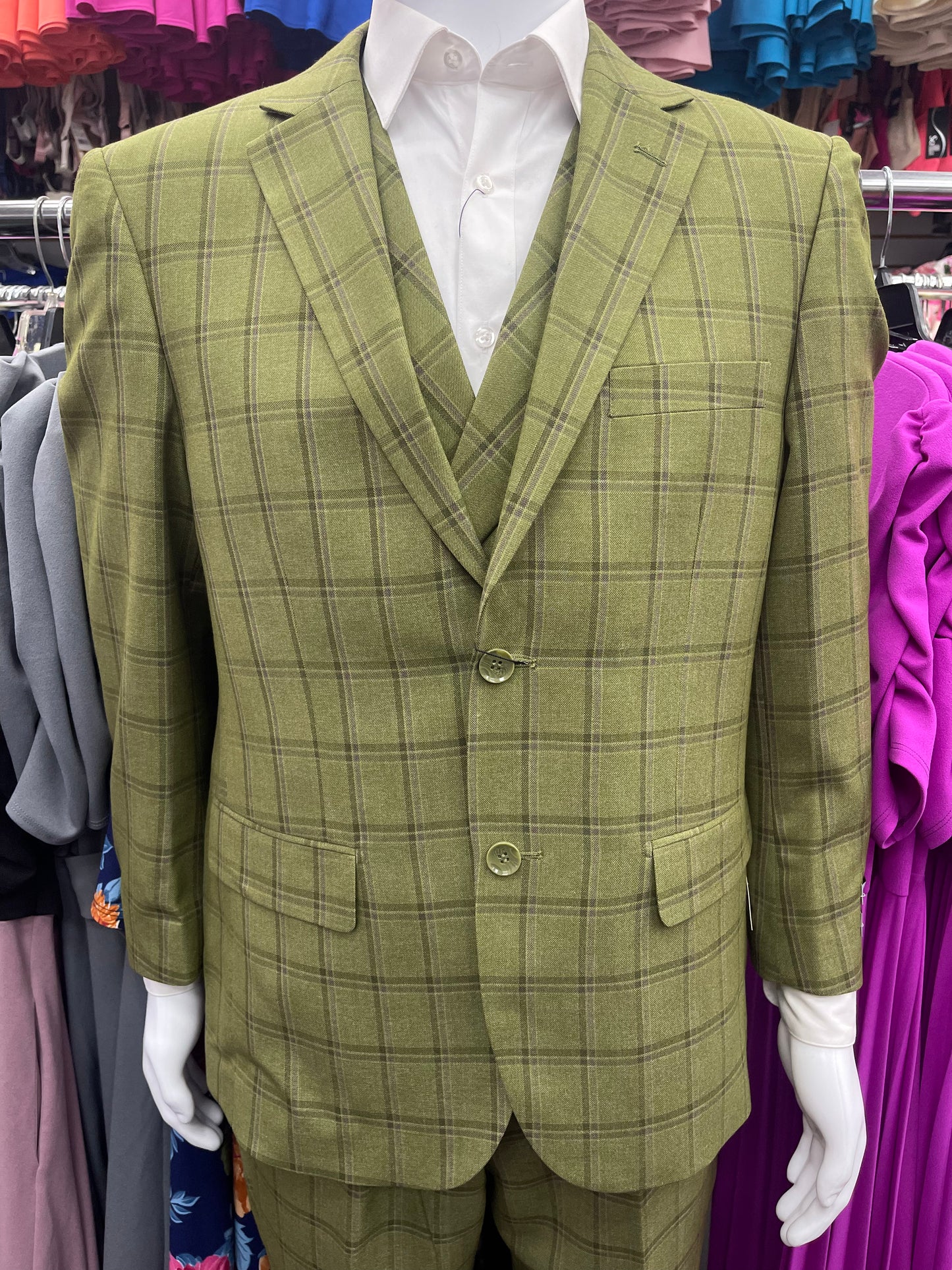 Men Modern Fit suit 3 pcs Moss green