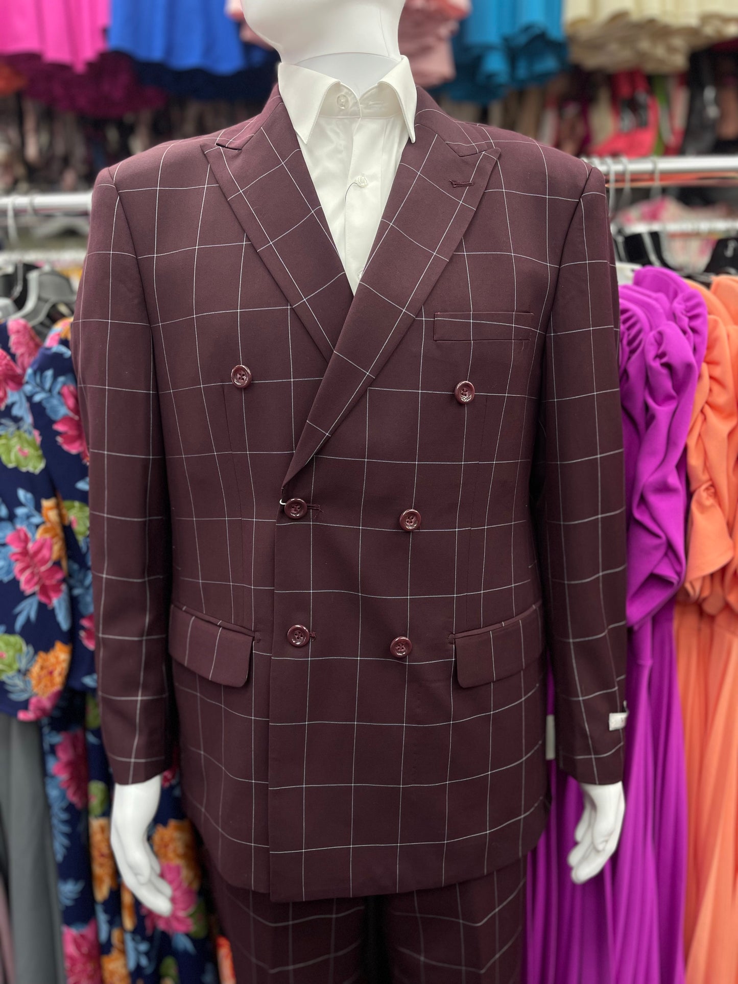 Double Breasted Modern Fit 2pcs Suit Burgundy