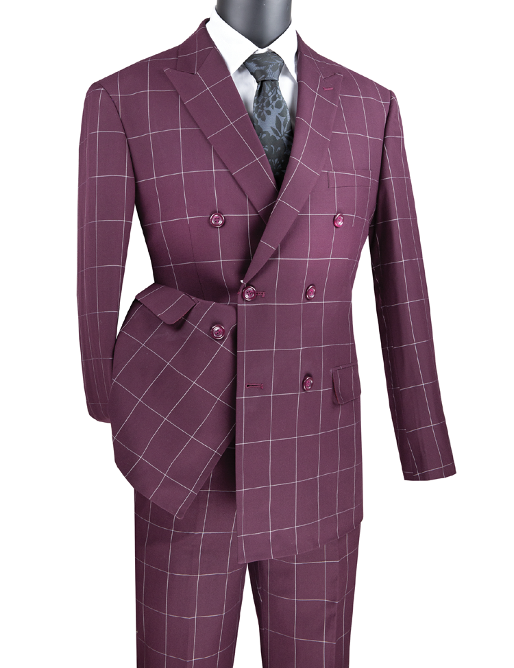 Double Breasted Modern Fit 2pcs Suit Burgundy