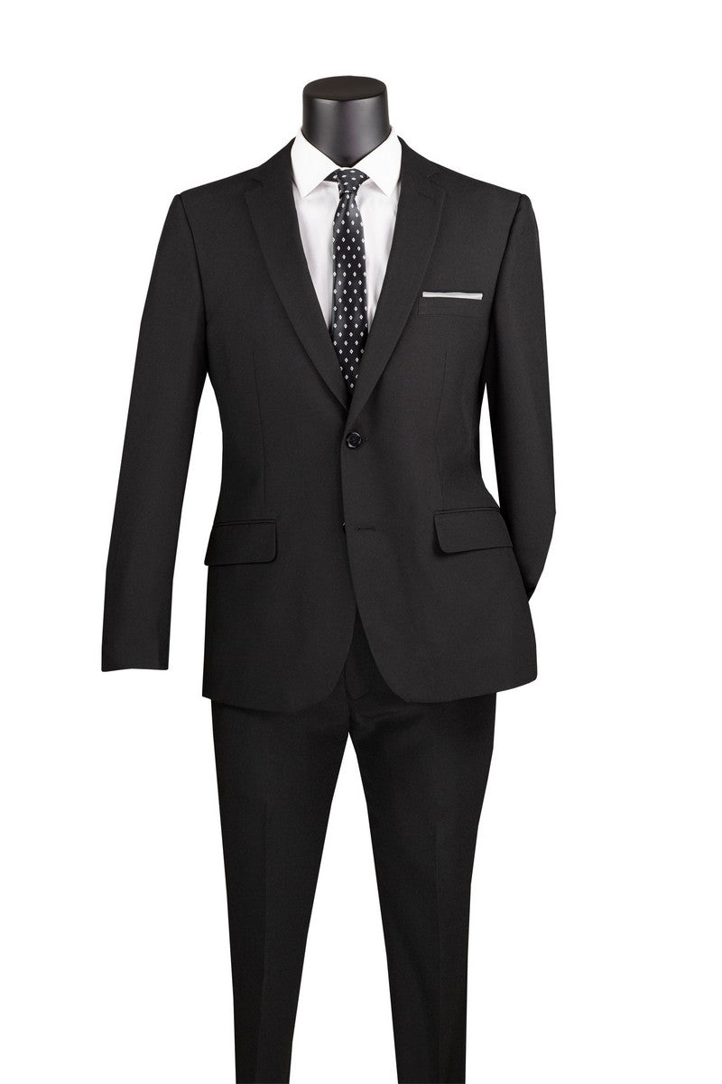 Slim Fit 2 Pcs Solid Black Suit