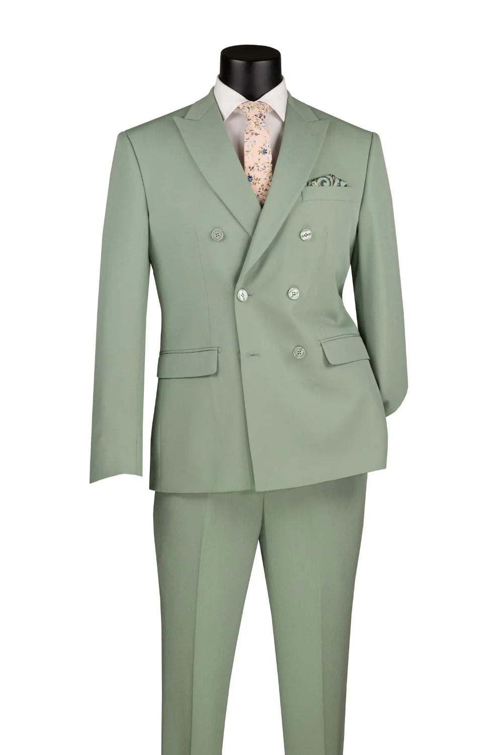 Silver Slim Fit Double Breasted 2 Piece Suit with Flexible Elastic Waistband