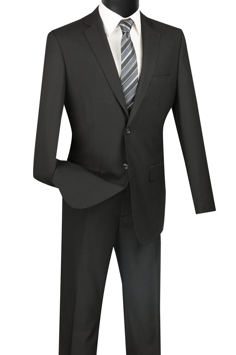 Slim Fit 2 pcs Solid Black Suit