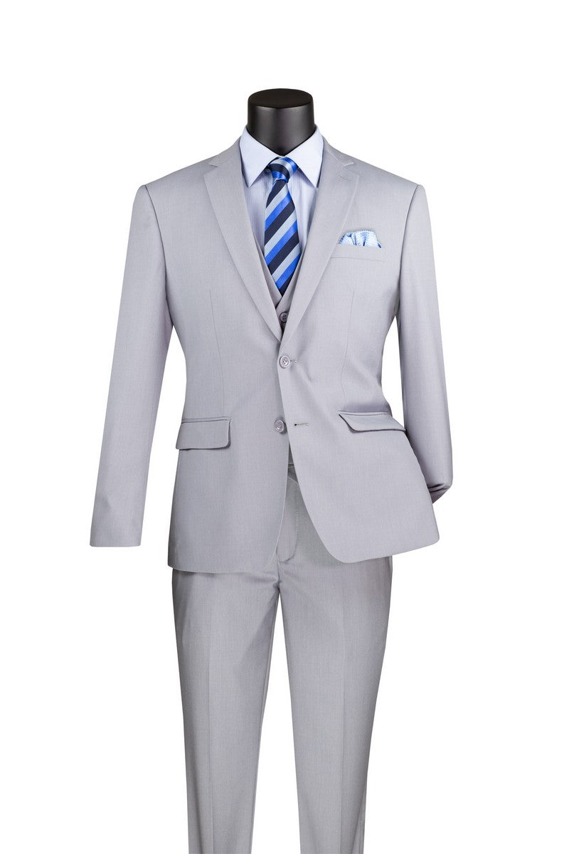 Slim Fit 3 Pcs Solid Suit Light Grey