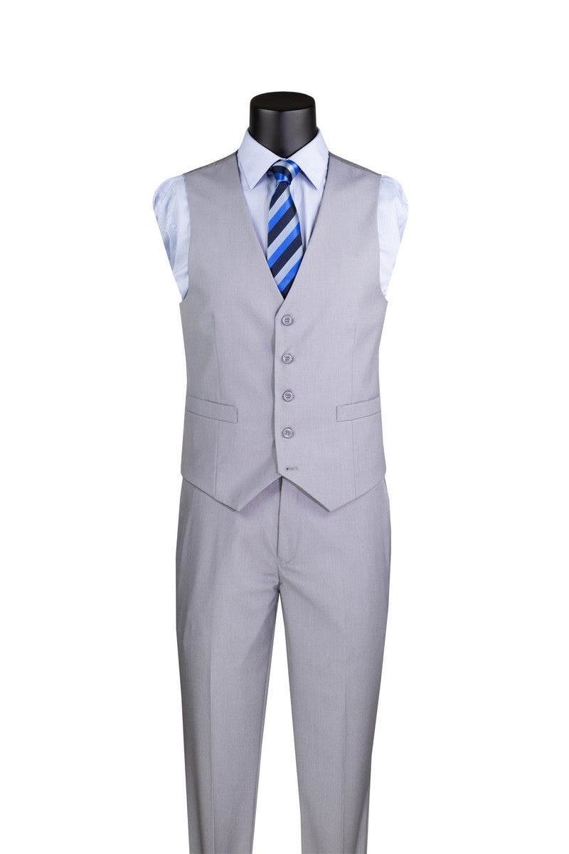 Slim Fit 3 Pcs Solid Suit Light Grey