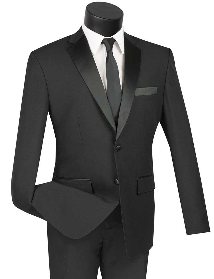 Slim Fit Tuxedo with Satin Trim 2pcs Suit Black
