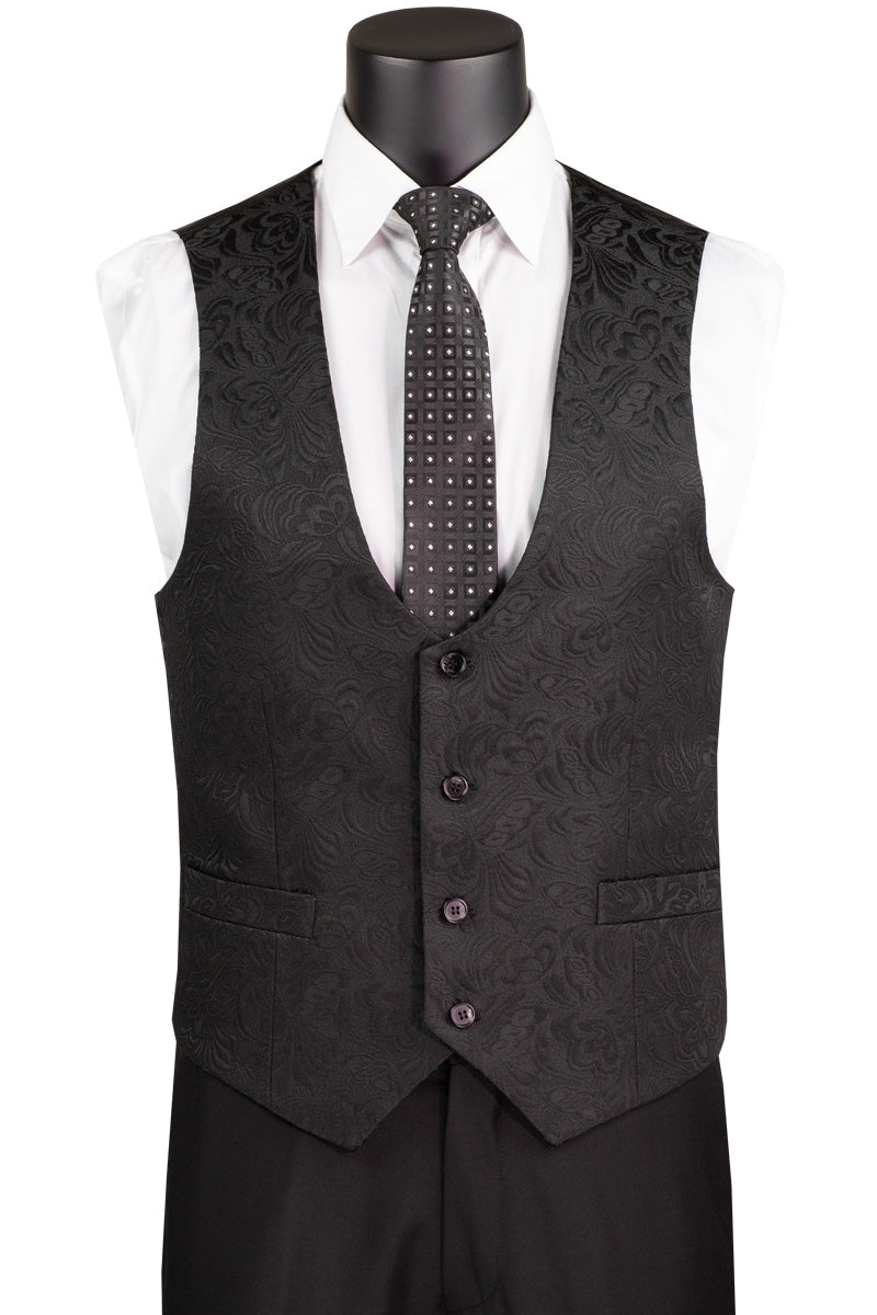 Slim Fit 2 Pcs Jacuquard Fabric Tuxedo Black