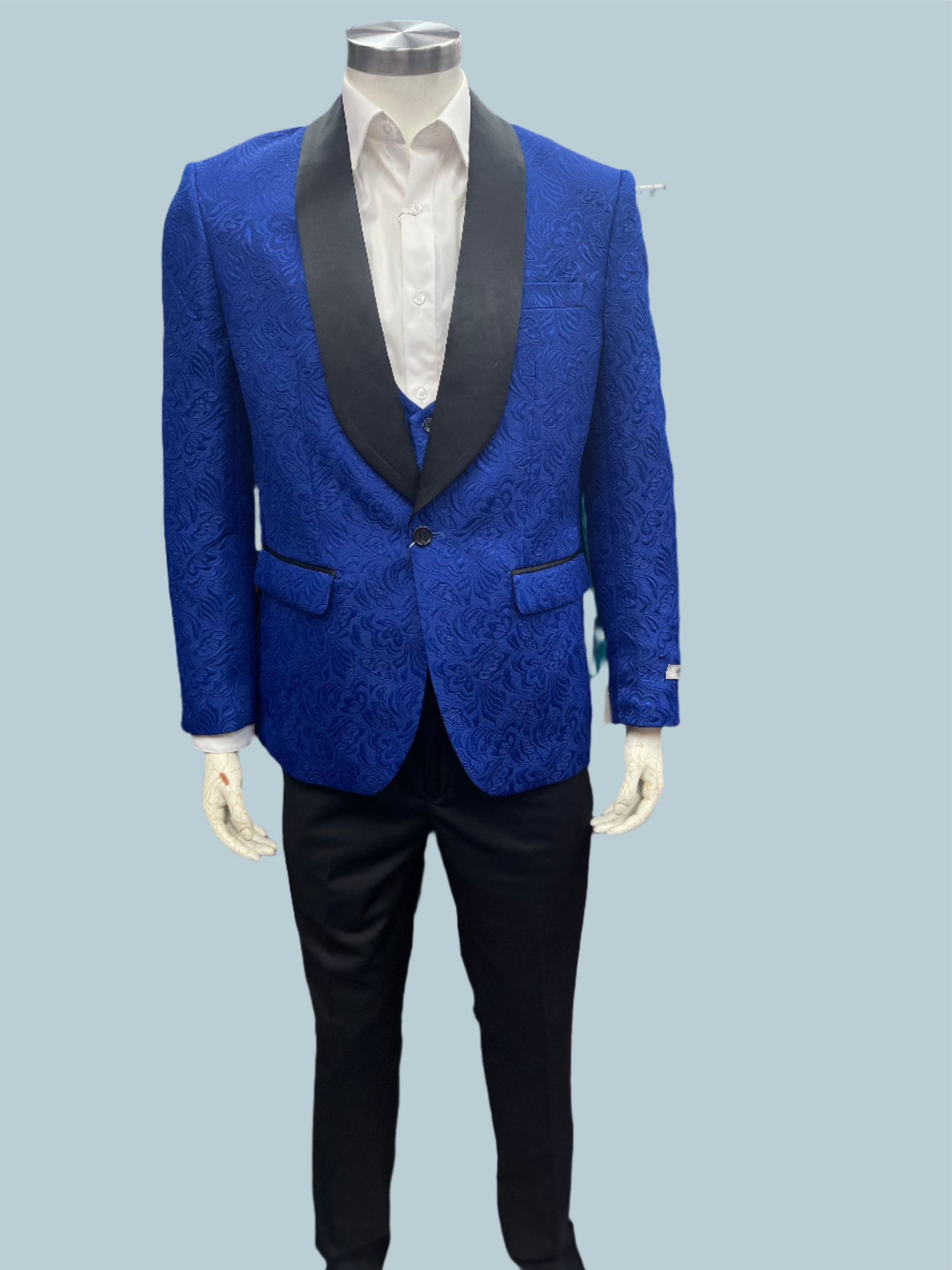 Slim Fit 3pcs Jacquard Fabric Tuxedo Suit Royal Blue