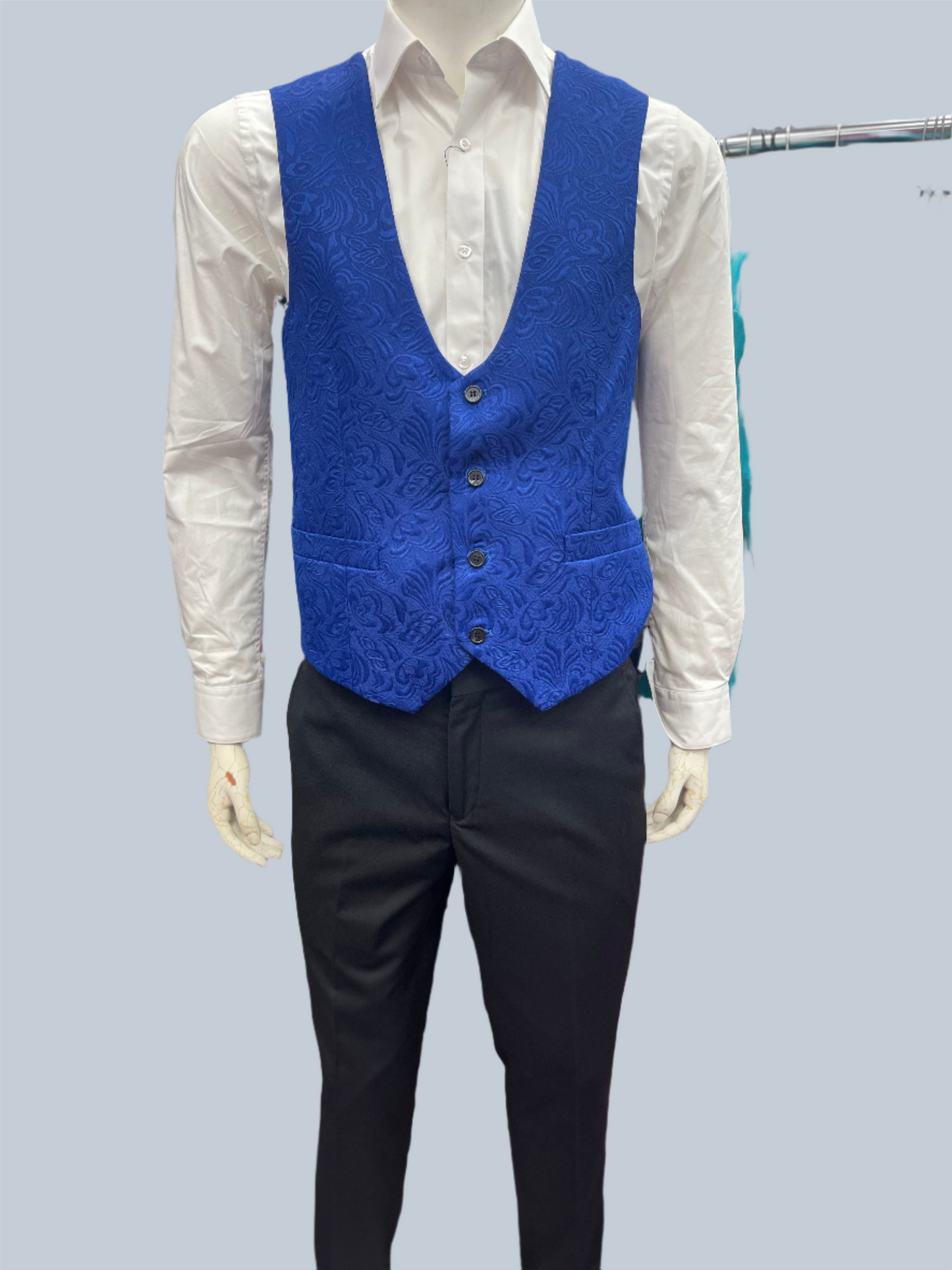 Slim Fit 3pcs Jacquard Fabric Tuxedo Suit Royal Blue