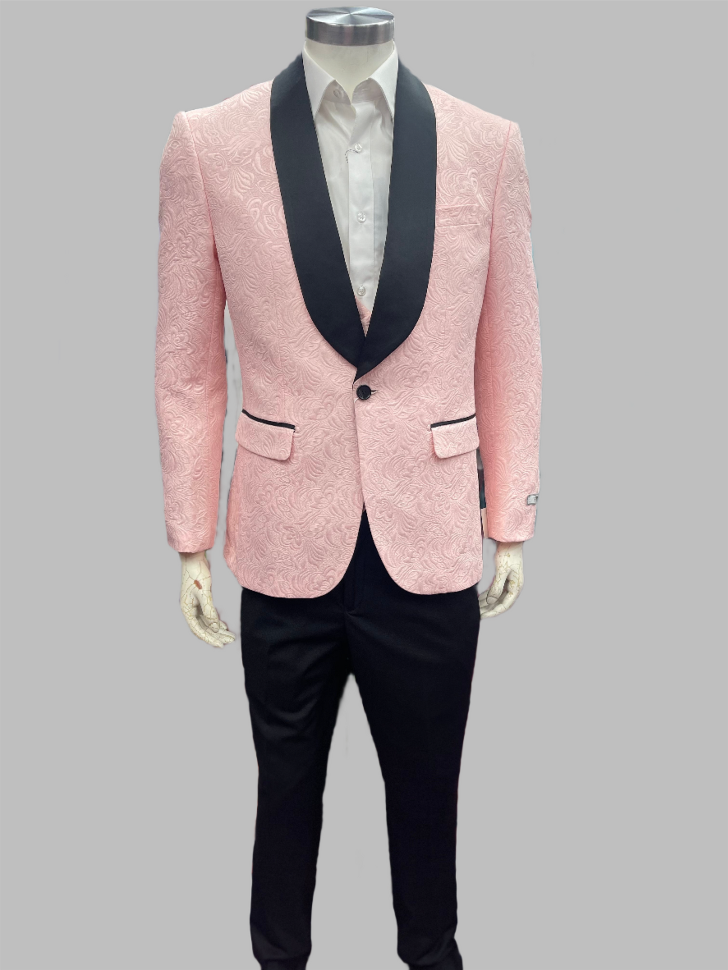 Slim Fit 3pcs Jacquard Fabric Tuxedo Suit Pink