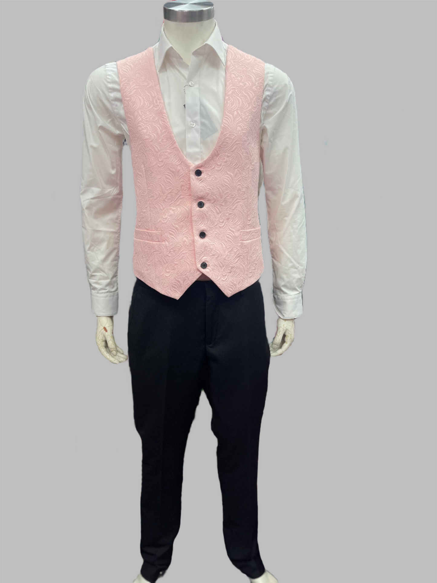 Slim Fit 3pcs Jacquard Fabric Tuxedo Suit Pink