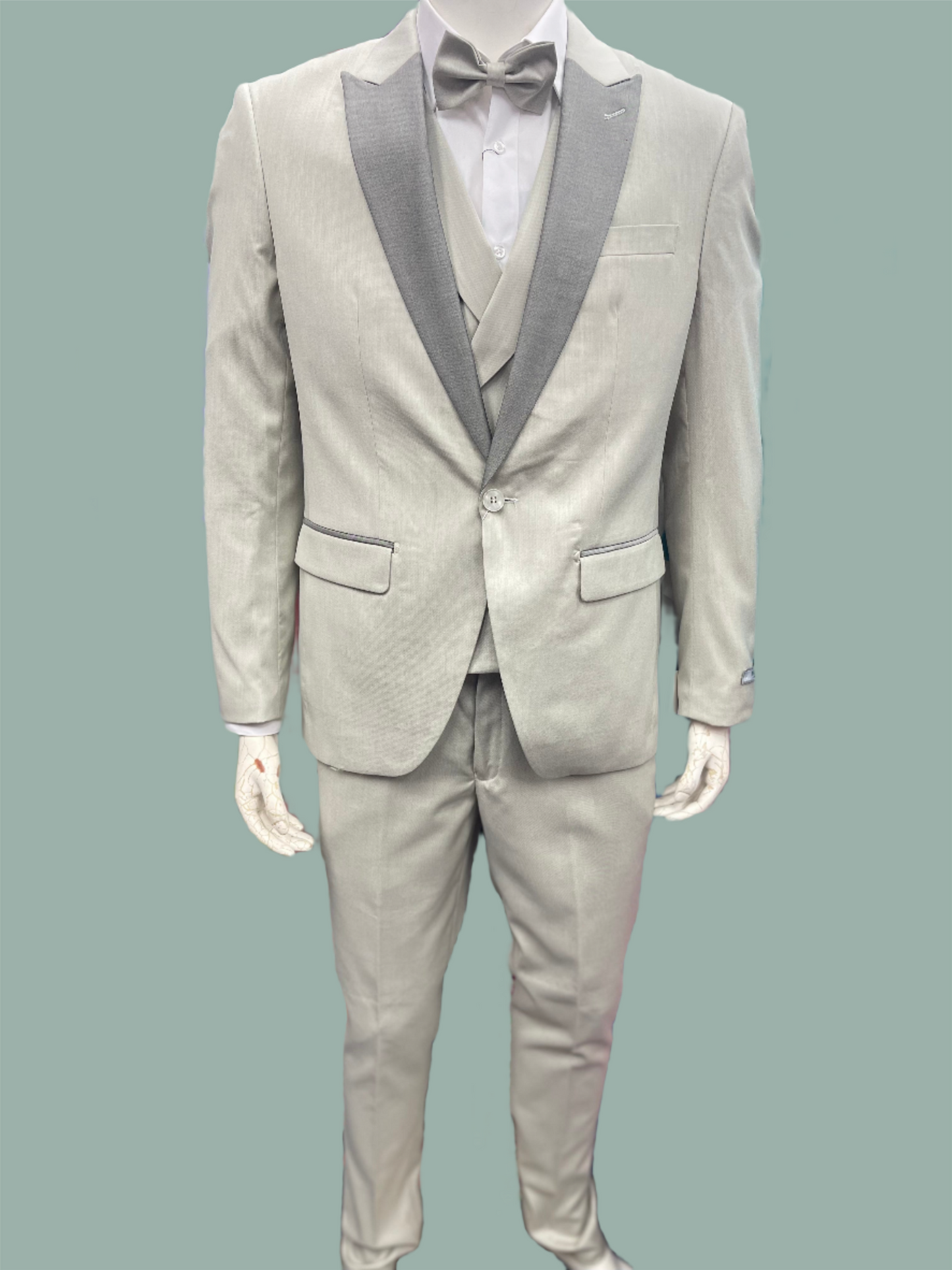 Men Slim Fit 4 pcs Suit Ecru