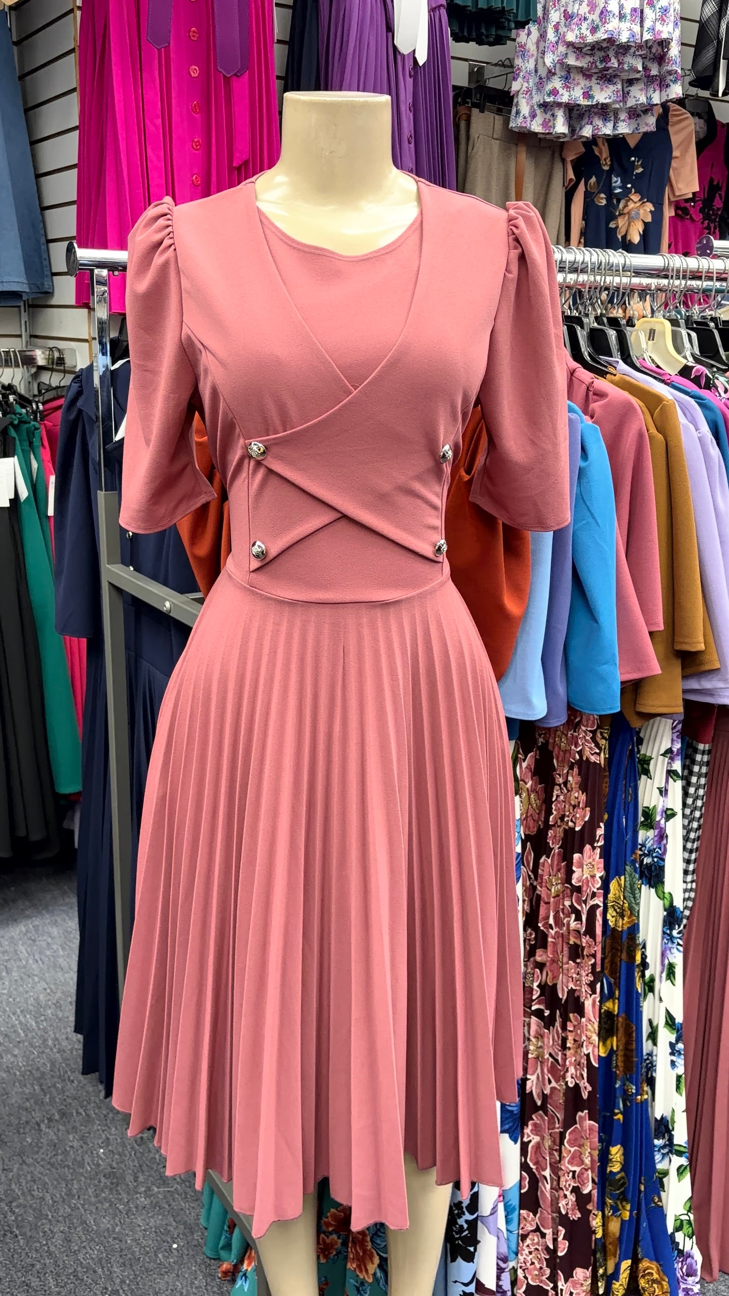 Leah Pleated Midi Dress Mauve