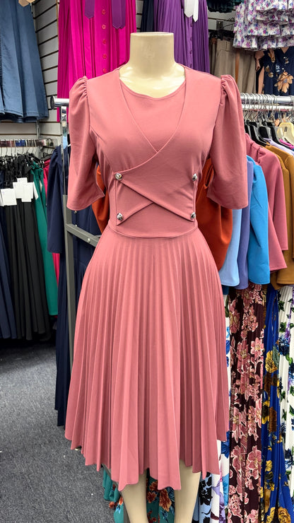 Leah Pleated Midi Dress Mauve