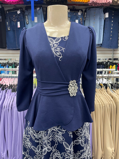 Cassia Navy Blue Embroidered