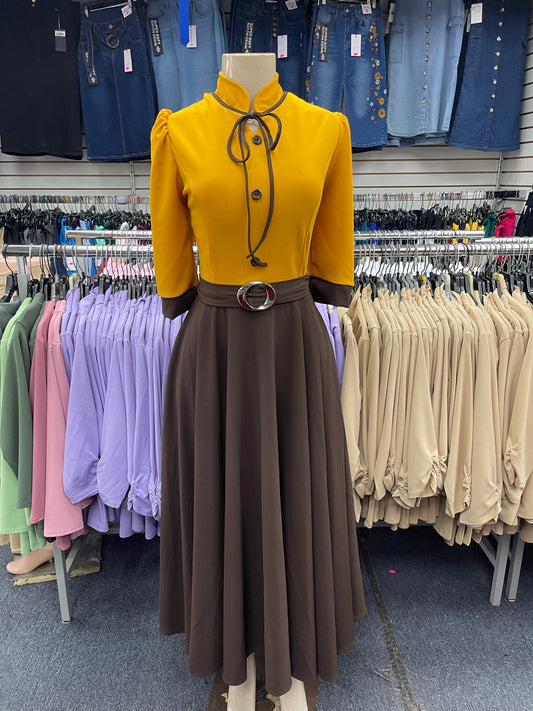 Sandra Mock-neck Dress Mustard