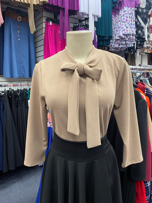 Bow Blouse Dark Tan