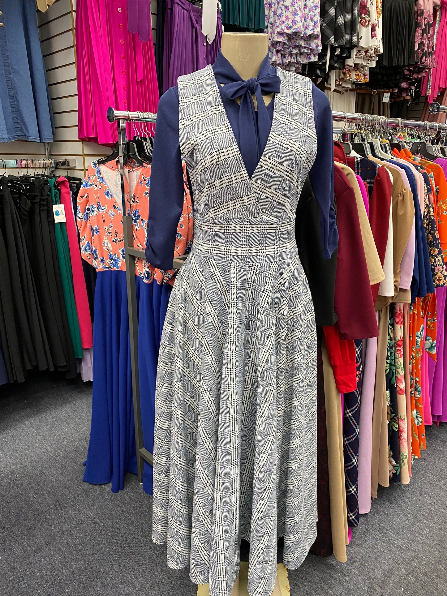 Plaid Navy Overall