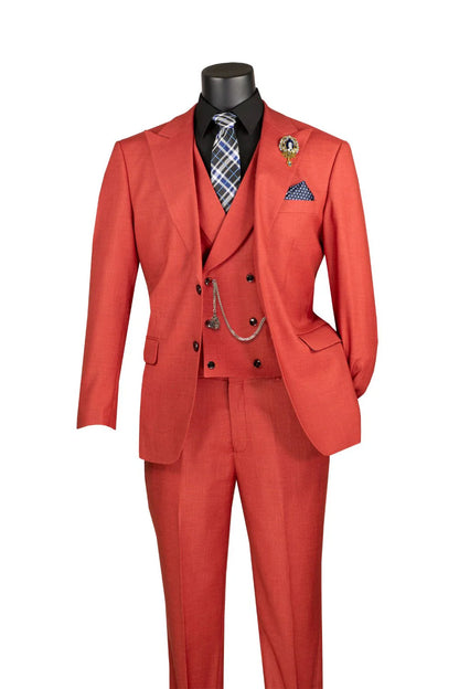 Modern Fit 3 Piece Suit with Vest and Adjustable Waistband Pants Brick Red