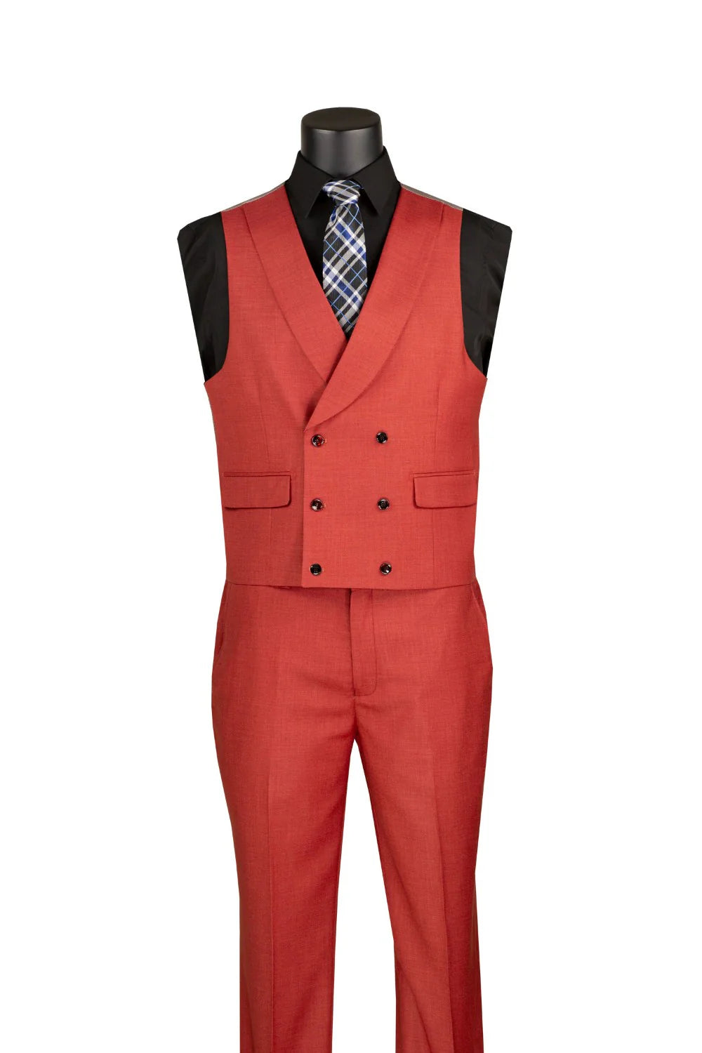 Modern Fit 3 Piece Suit with Vest and Adjustable Waistband Pants Brick Red