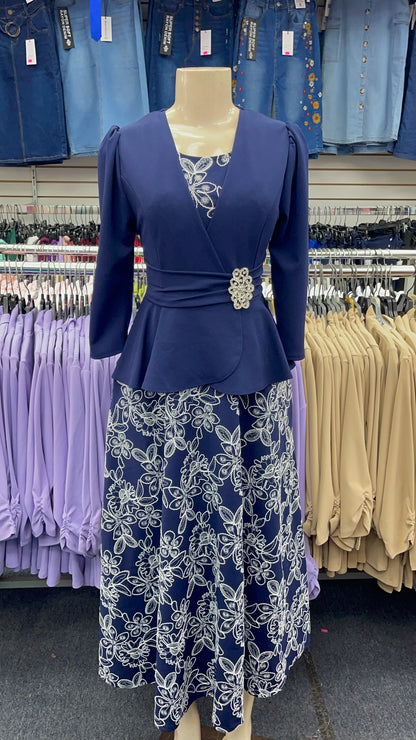 Cassia Navy Blue Embroidered