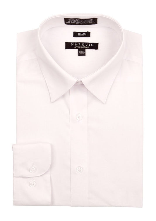 White Men's long sleeve dress shirt slim fit