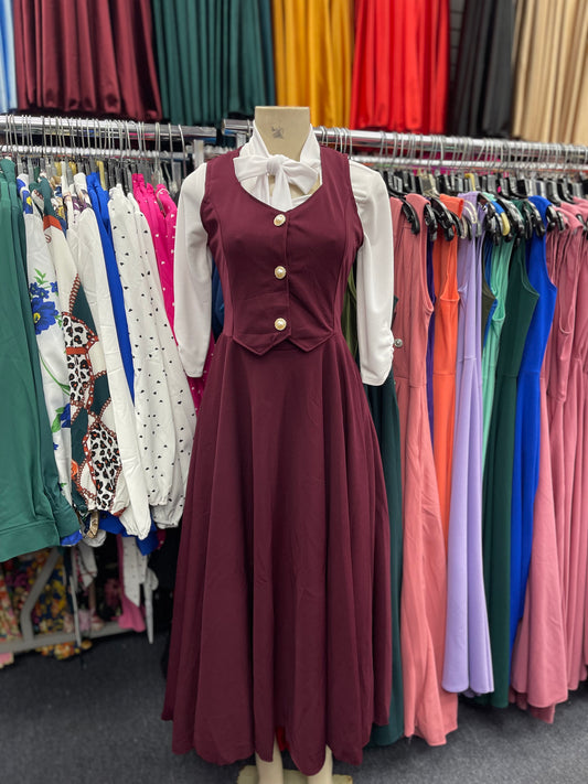 Audrey Burgundy Overall Dress