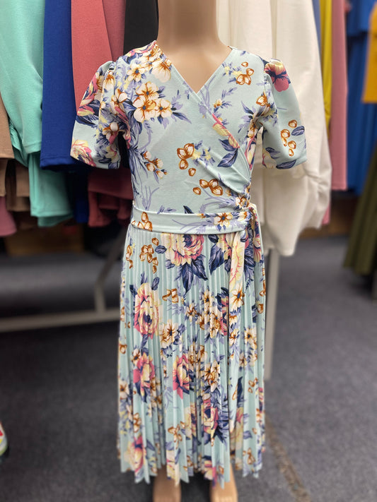 Sarah Pleated Blue Dress
