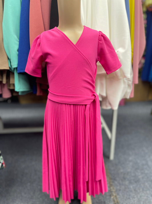 Sarah Pleated Hot Pink Dress