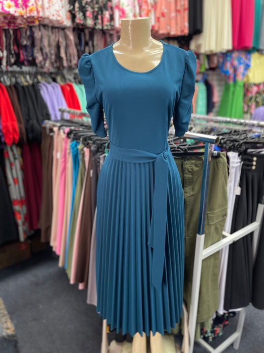 Olivia Pleated Dress Dark Teal