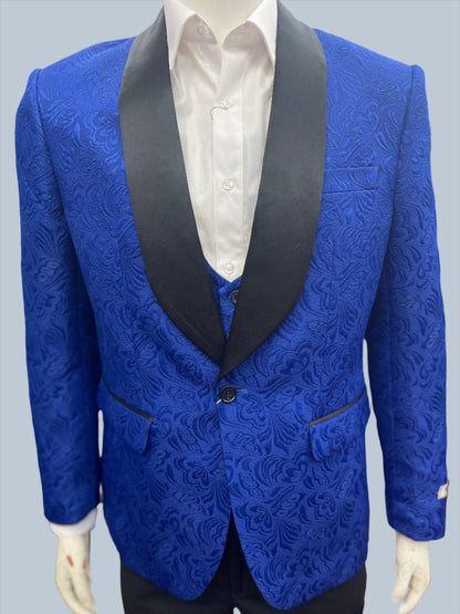 Slim Fit 3pcs Jacquard Fabric Tuxedo Suit Royal Blue