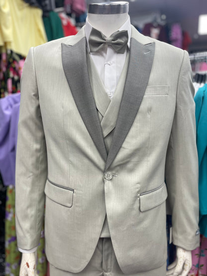 Men Slim Fit 4 pcs Suit Ecru